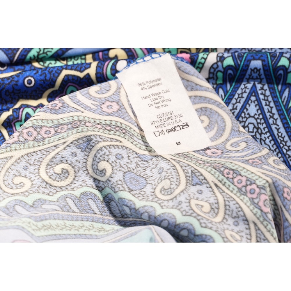 Honeyme Blue Paisley Empire Waist 3/4 Size Medium Mini Dress - Picture 2 of 6